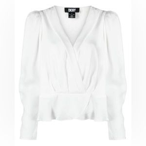 DKNY Women's Ivory Pleat-detail Satin-finish Blouse size XS. Puff shoulders